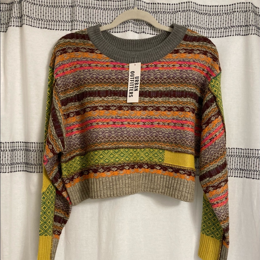 UO Patchwork Cropped Sweater